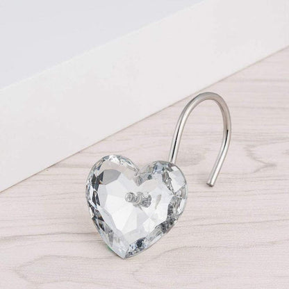 Actpe Decorative Crystal Heart Shape Shower Curtain Hooks, Pack of 12 Rust Resistant Bling Holders