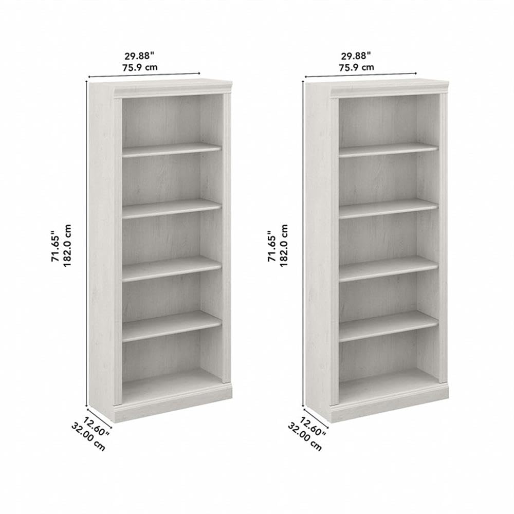 Bush Home Saratoga Tall 5 Shelf Bookcase - Set of 2 in Linen White Oak