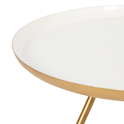 Kate and Laurel Laranya Modern Metal Coffee Table; 25 Inch Diameter; Gold and White; Decorative Round Coffee Table for Display and Storage