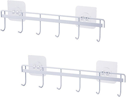 YYaaloa 2Pack Wall Hooks - Coat Hat Hook White Rack with 6 Hooks for Key Hanger and Clothes Holder