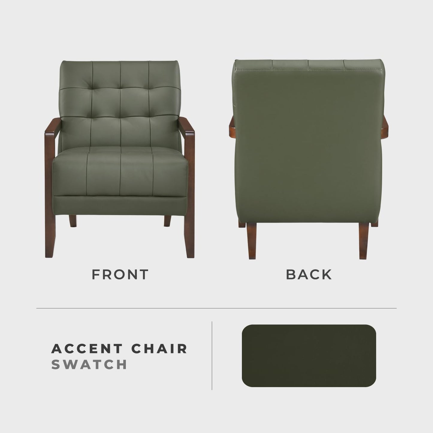 Lexicon Modern Accent Chair, Luxury Genuine Leather Match Living Room Chair with Tufted Cushions, Solid Wood Frame and Arm Rest, Comfy Upholstered Single Seat for Bedroom/Reading/Office, Green