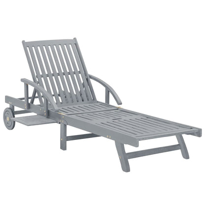 Molumvel Outdoor Sun Lounger, Extra Long Patio Chaise Lounge with Adjustable Backrest and Wheels, Solid Acacia Wood Recliner for Garden, Poolside, Deck, Gray