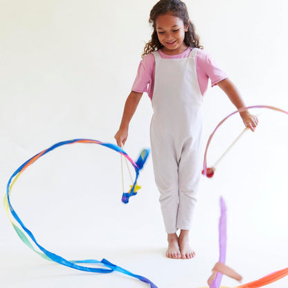 Sarah's Silks Boho Rainbow Streamer - 8' Long Ribbon Wand for Kids, Pretend Play, Dance, Baton Stick Twirling, and Gymnastics Party Favors | 100% Silk and Wood Montessori and Waldorf Toys (1)