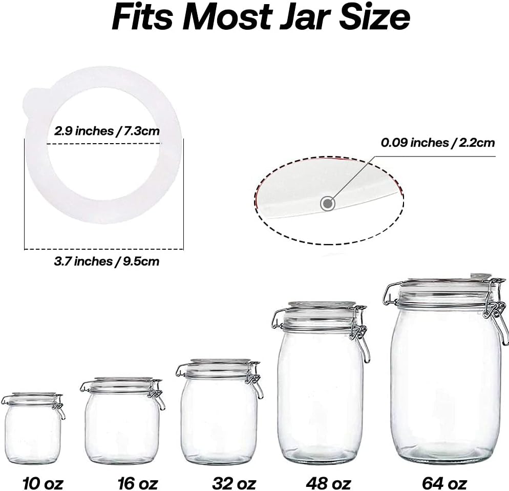 Silicone Replacement Gasket - Airtight Rubber Seals for Mason Jar Lids, Leak-Proof Canning Seals, 10pcs White