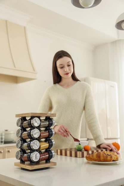 16 5-Year Countertop Orii Jar Rotating Bamboo Spice Rack with Spices Included & Spice Refill Program Compact Spice Rack