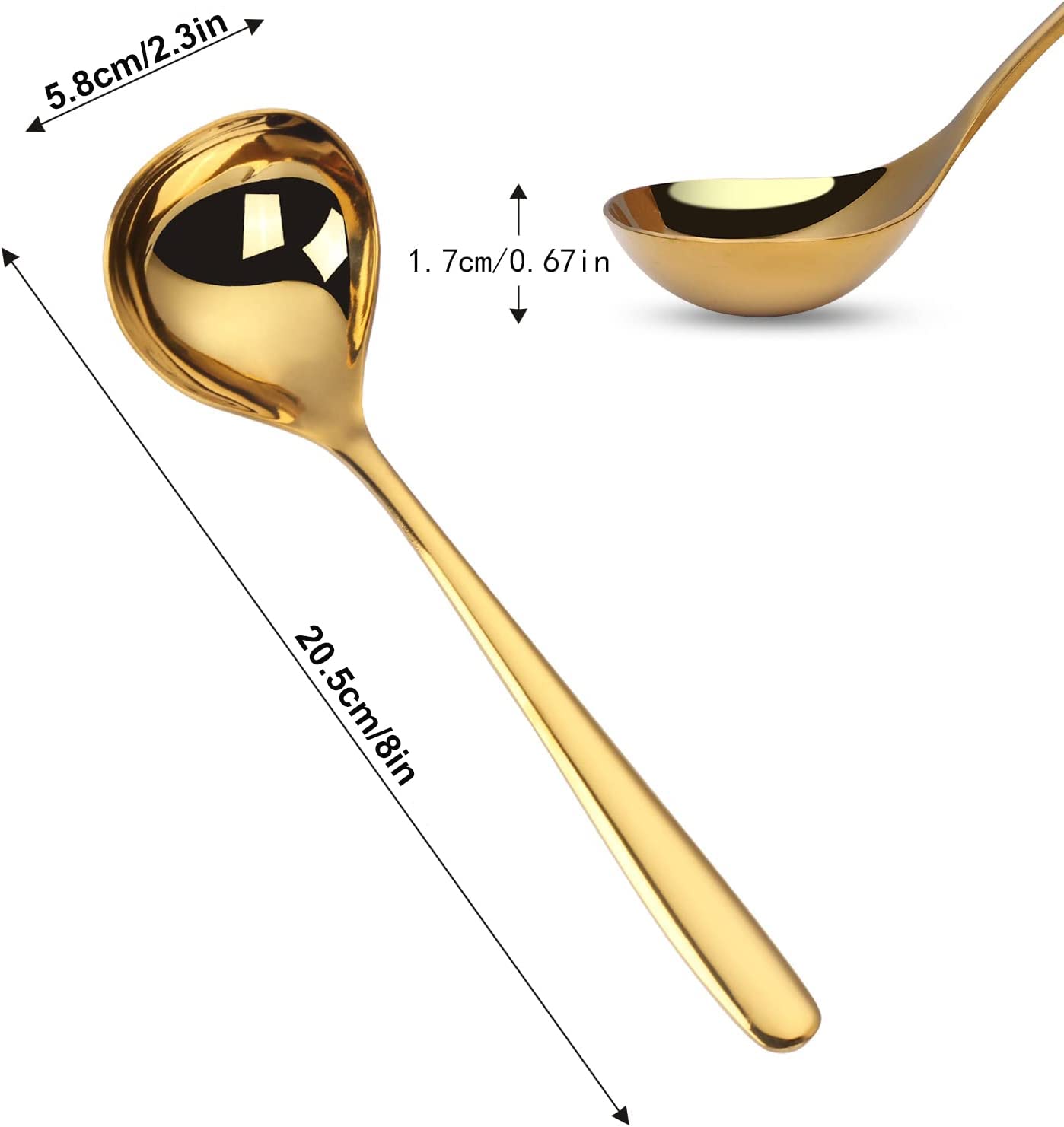 Comicfs 4 Pack Small Soup Ladles, Sauce ladles, SUS 304 Stainless Steel Small Serving Ladle, Gravy Soup Spoon Ladles 8-Inch (Gold)