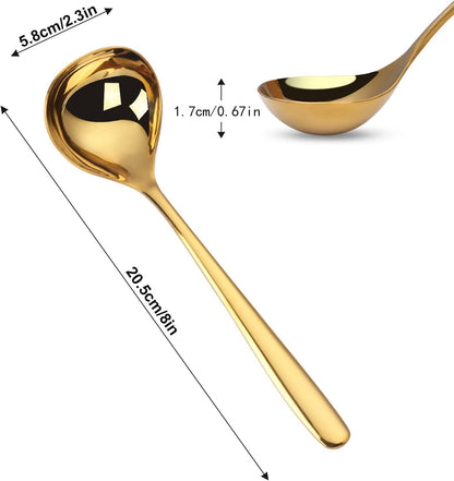 Comicfs 4 Pack Small Soup Ladles, Sauce ladles, SUS 304 Stainless Steel Small Serving Ladle, Gravy Soup Spoon Ladles 8-Inch (Gold)
