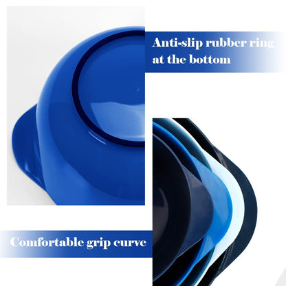 BoxedHome Nesting Plastic Mixing Bowl Set With Pour Spout, Microwave and Dishwasher Safe, BPA free Non-Slip Base, Set of 4 Size 1.7, 2.5, 3.5 and 4.5qt, Great for Prepping, Baking, Cooking (Dark Blue)