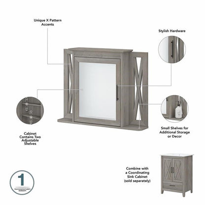 Bush Home Key West 64W Double Vanity Set with Sinks and Medicine Cabinets in Driftwood Gray