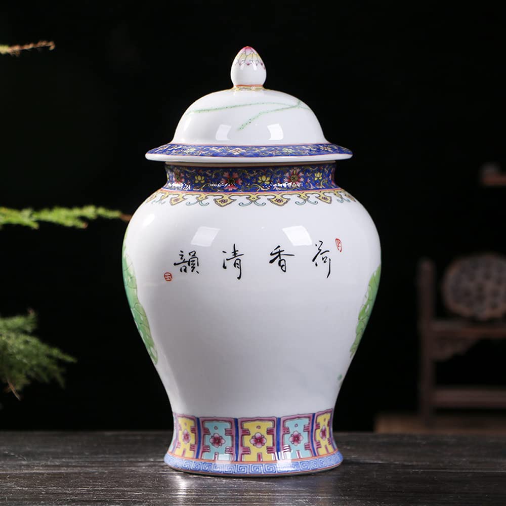 Ceramic Jar with Lid for Home Decor Traditional Chinese Flowers and Birdstemple Handcrafted Porcelain Vase (a) (a One Size)