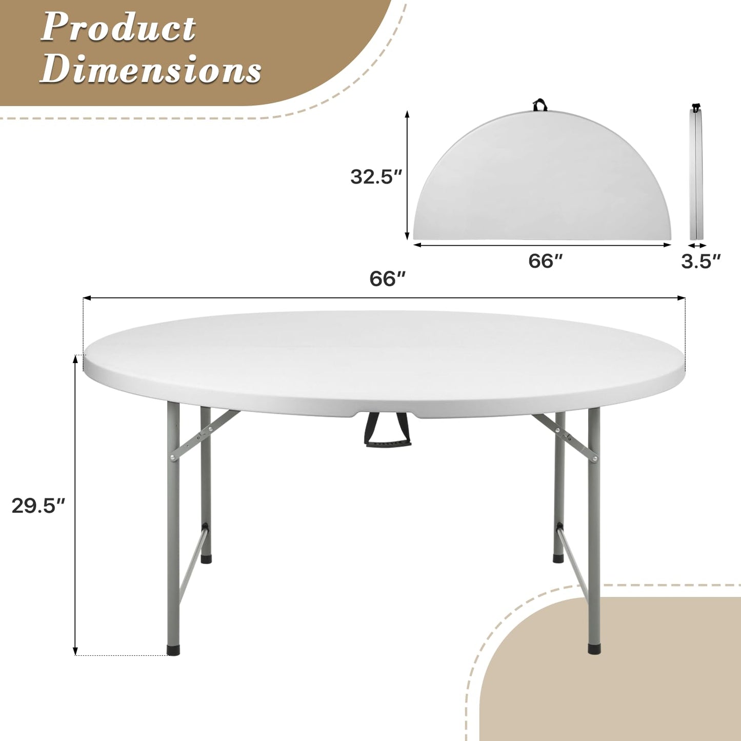 Athena Collection 5.5ft Folding Table, Portable Plastic Round Table Foldable Card Desk, Indoor Outdoor Collapsible Craft Desk Dining with Lock & Handle for Commercial Party Camping, Grey