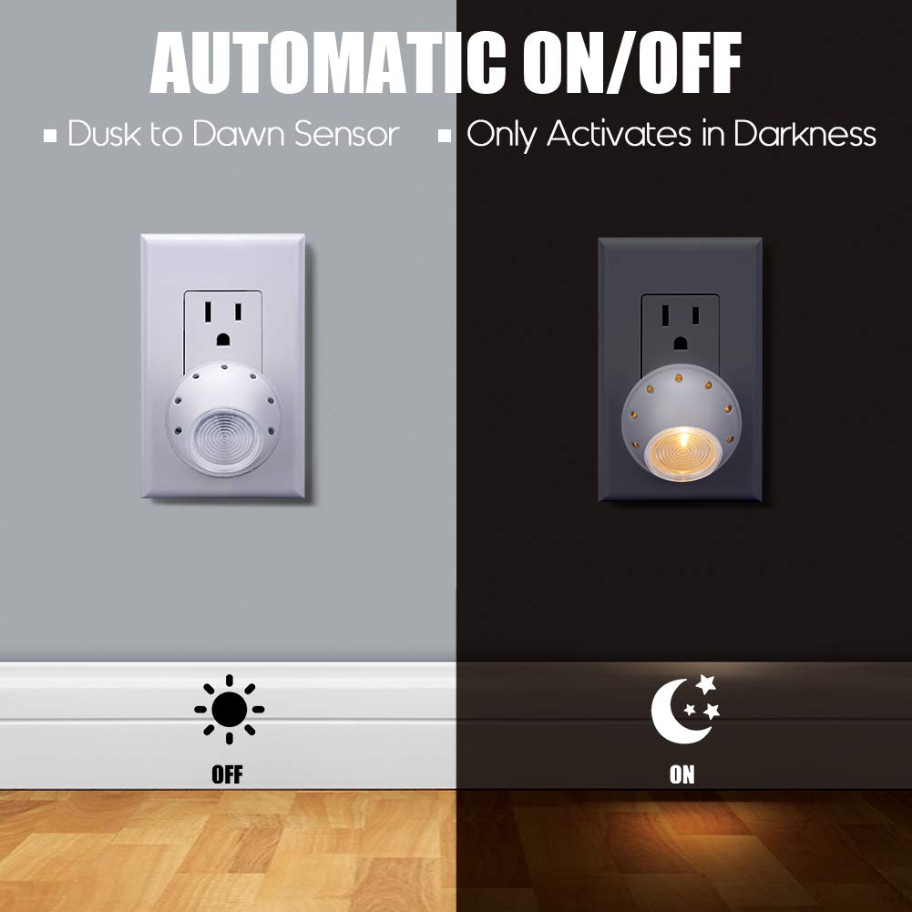Emotionlite Plug-in Night Lights, Warm White LED Nightlight, 360° Rotation, Dusk to Dawn Sensor, Kids, Adult, Bedroom, Hallway, Bathroom,Kitchen, Stairways, Corridor, 6 Pack