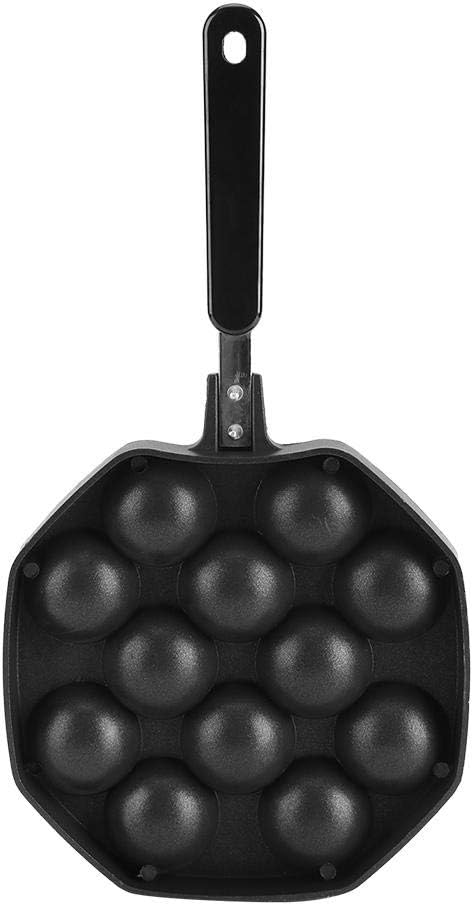 Junluck Non-Stick Pancake Pan, 12 Cavities Aluminum Baking with Plastic Handle, Grill Pan Plate for Takoyaki