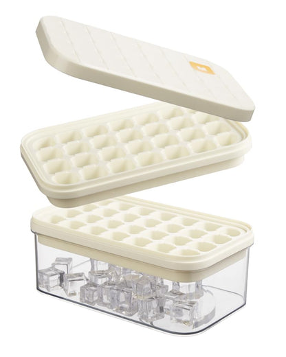 Brigii Ice Cube Tray with Lid&Bin, Ice Cube Mold with 56 Cubes, Stackable Ice Trays for Freezer with Easy-Release Silicone Bottom, for Drinks, Coffee, cocktail