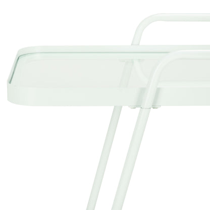 SAFAVIEH Home Collection Zunia Soft Mint & Clear Glass 2-Tier Kitchen Dining Bar Cart Trolly with Wheels