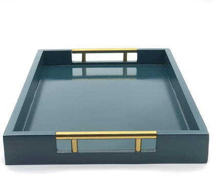 16.5''x12'' Serving Tray with Polished Metal Handles, Rectangle Coffee Table Tray, Modern Decorative Tray, Large