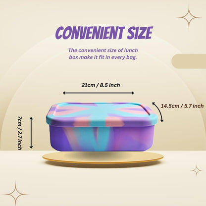 PACKED JOY Silicone Lunch Box for Adults & Kids, 40oz Bento Box | 3 Compartments, Leak-Proof Design, 100% Food-Grade Silicone | Microwavable & Portable For All Occasions (5.7x8.5in) (Purple)