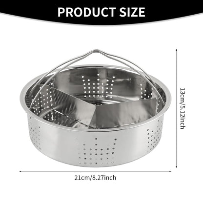 Stainless Steel Vegetable Steamer Basket, Insert Steaming Rack with Handle, Mesh Steaming Basket Holder Trio Separator Set for Pressure Cooking(SIZE:21 * 13cm)