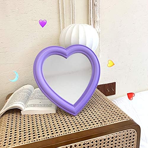 Pink Love Mirror Desktop Makeup Mirror, Wall Mounted Dual-Use Heart-Shaped Vanity Mirror for Girl Room