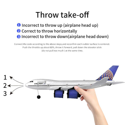 SSBHDM RC Plane Simulation A-747 Passenger Aircraft 2.4GHZ Rc Aircraft Glider, 360° Rollover Automatic Gyroscope Balance Airplane, 3-Channel Fixed-Wing RC Drone Toy with LED Searchlight
