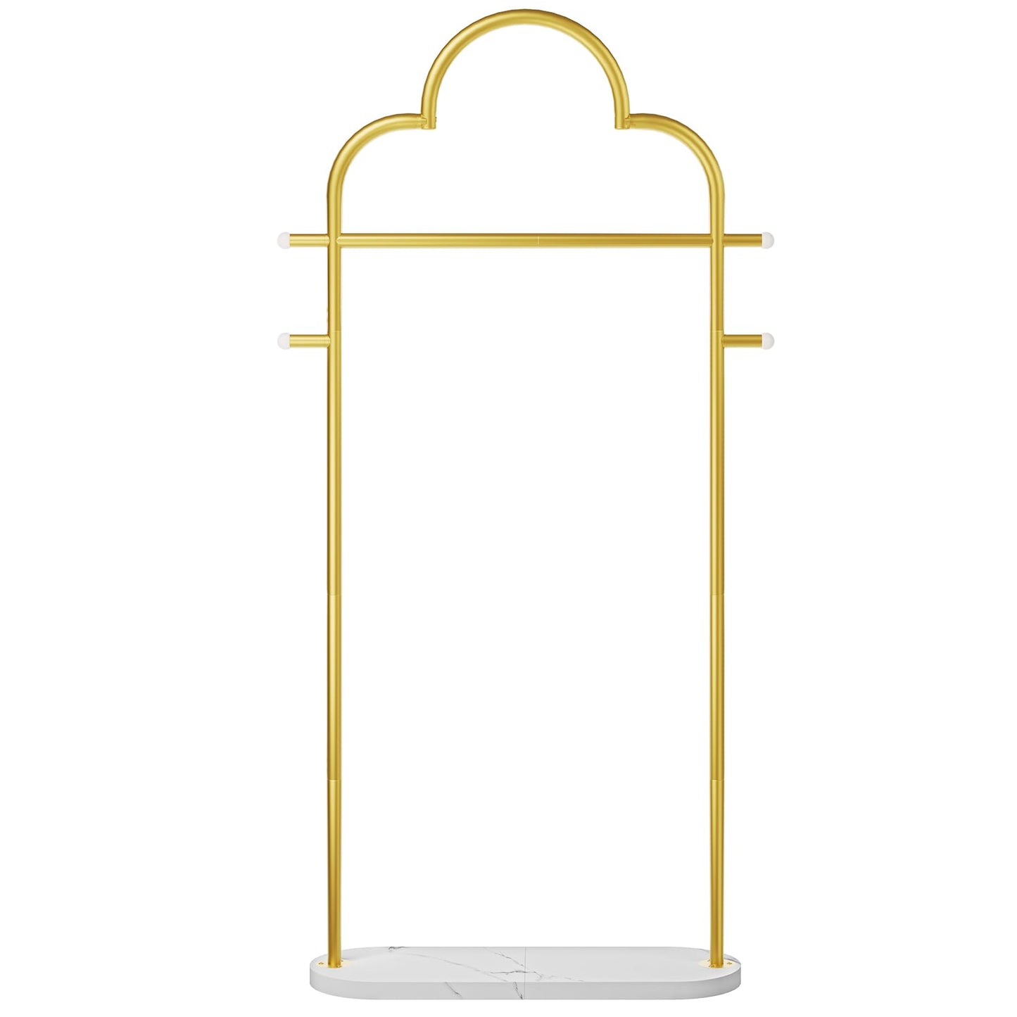 YATINEY Coat Rack Freestanding, Heavy Duty Clothes Rack with 4 Hooks, Metal Coat Hanger Stand with Stable Base, Gold Clothing Rack for Entryway, Bedroom, Office, Gold and Marble White YM04DM