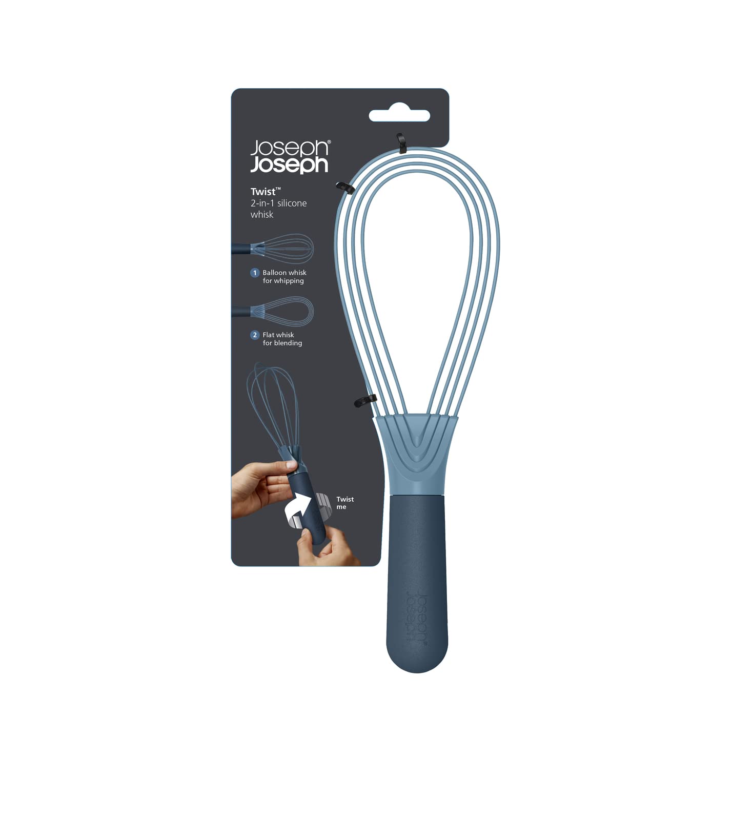 Joseph Joseph Twist Whisk 2-In-1 Collapsible Balloon and Flat Whisk Silicone Coated Steel Wire, Sky Blue (Pack of 2)