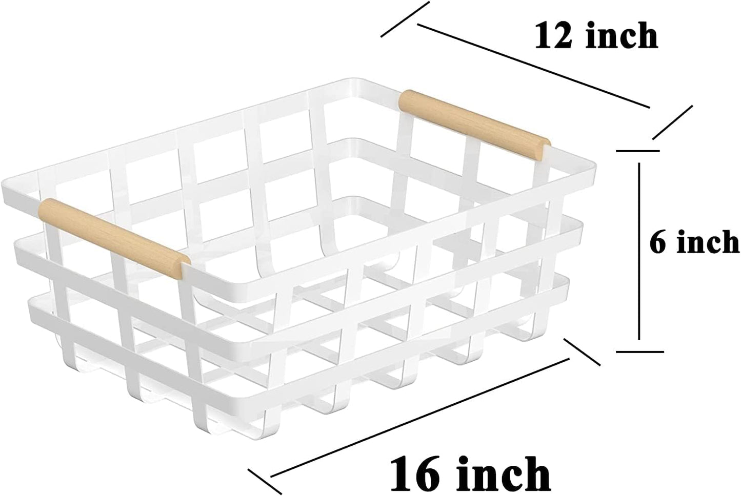 Farmhouse Wire Storage Baskets, Pantry Organizer Baskets with Wood Handle, Metal Bins for Kitchen Pantry (2 Pack)