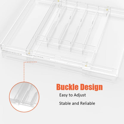 Acrylic Silverware Drawer Organizer, Expandable Kitchen Organizer for Forks and Knives, Multipurpose Storage Solution
