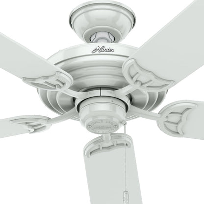 Hunter 52 inch Outdoor or Indoor Ceiling Fan No Light - White Ceiling Fan without Light, For Patio, Porch, Garage, or Living Room, Standard Mount, 5 Blades, Pull Chain - Sea Air 53054, White