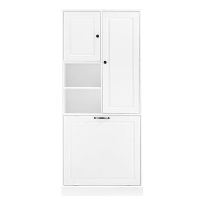 68" Tall Bathroom Storage Cabinet with Two Doors and Tilt-Out Laundry Hamper for Home Display Organizer, Adjustable Shelf, White