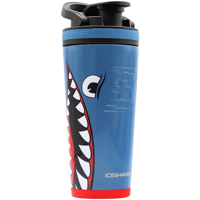 Ice Shaker Stainless Steel Shaker Bottle | 26oz, Blue Bomber | Stays Cold for 30+ Hours | Insulated Cup with Twist-on Agitator | Odor-Free Shaker Cup for Protein Shakes, Water, Smoothies, Cocktails