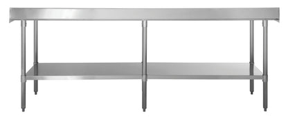 Kratos Stainless Steel Kitchen Prep Table 96"x24" with Backsplash and Undershelf, NSF Worktable for Restaurants - 16ga/304SS