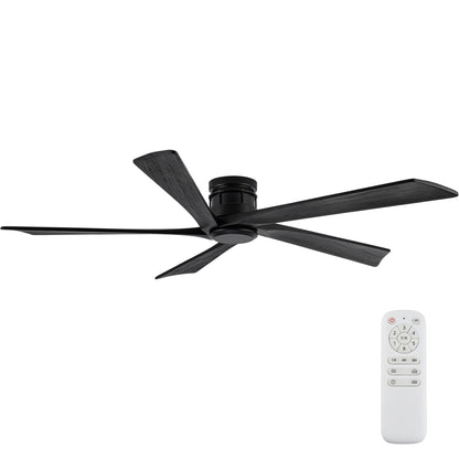 Vernal Life 64 Inch Modern Flush Mount Ceiling Fans no Light for Living Room, 5 Reversible Wood Blades, 6-Speeds, 110V Noiseless DC Motor (Black Finish with Black Blades)