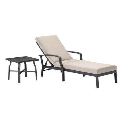 SEEHILL 2 Pieces Lounge Chair Set, Outdoor Chaise Lounge Set, Never-Rust Aluminum Pool Lounge Set with Gray Cushion, 6-Position Adjustable Patio Chaise with Outdoor Side Table for Poolside, Gunmetal