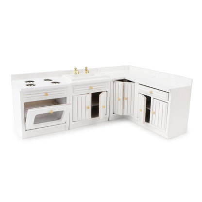 Miniature Furniture Dollhouse Kitchen Cabinets Set 1:12 Scale Wooden Model Freely Combined 4PCS Mini House Accessories Furnishings Kit Decoration Gift (White)