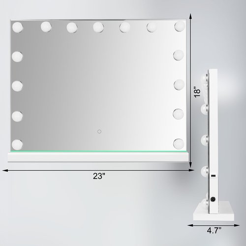 Amifiy Hollywood Vanity Mirror with Lights, 23"x18" Lighted Makeup Mirror with 10x Magnification for Desk/Wall Mount, 15 Led Bulbs, 3 Lighting Modes for College Dorm, Bedroom, Dressing Room (White)