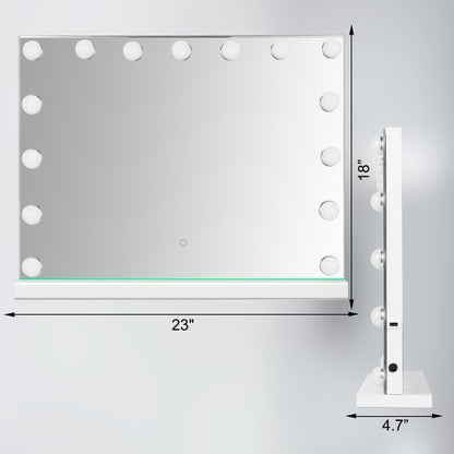 Amifiy Hollywood Vanity Mirror with Lights, 23"x18" Lighted Makeup Mirror with 10x Magnification for Desk/Wall Mount, 15 Led Bulbs, 3 Lighting Modes for College Dorm, Bedroom, Dressing Room (White)