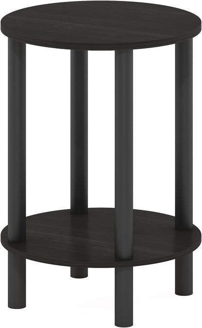 2-Tier Furinno Turn-N-Tube Side Table, Round End Table, Toolless Assembly Night Stand, Bedside Table with Open Shelf