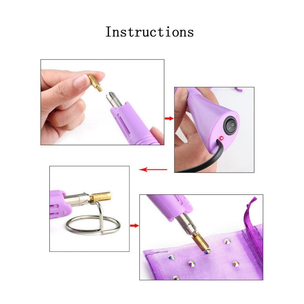 Hotfix Rhinestone Applicator, 7 in 1 Professional Iron-on DIY Hot Fix Tool Rhinestone Setter Applicator Wand Crystal Gem Tool Kit with 7 Different Sizes Tips and Support Stand (Purple)