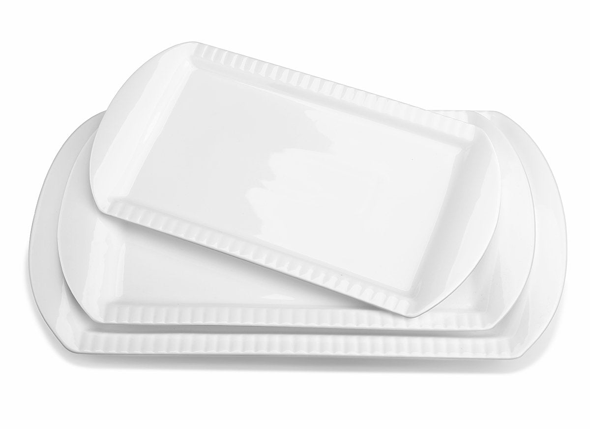 LIFVER Extra Large Serving Platters, 16"/14"/12" Ceramic Rectangle Serving Trays, Serving Dishes for Entertaining, White Platters for Serving Food Party, Turkey Platter for Thanksgiving, Set of 3