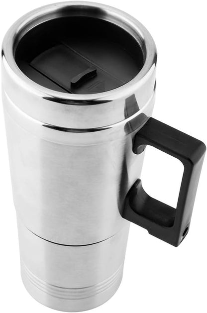 Car Heating Cup, 350ml + 150ml Stainless Steel Portable Hot Water Cup, Electric Quick Heating Bottle