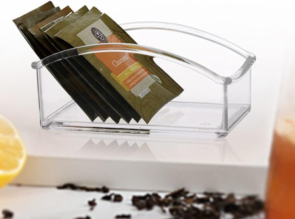 STOBOK Clear Acrylic Tea Storage Organizer, Sugar Packet Holder for Home Office Countertop and Coffee Bar
