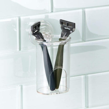 2 Pack mDesign Compact Plastic Suction Storage Center for Bathroom Organization of Toothbrushes, Electric Toothbrushes