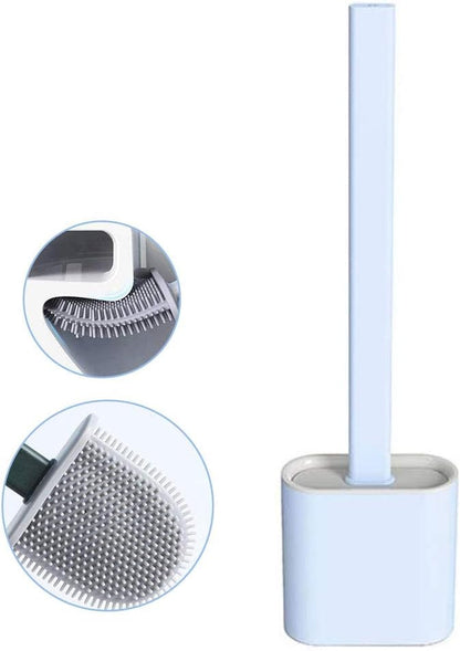 Revolutionary Silicone Flex Toilet Brush with Holder, No-Slip Long Handle Cleaning Brush Set with Wall Mounting