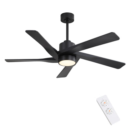 WINGBO 64" ABS DC Ceiling Fan with Lights, 5 Blade ABS Plastic Ceiling Fan with Remote, 6-Speed Reversible DC Motor, LED Ceiling Fans for Kitchen Bedroom Living Room, Matte Black