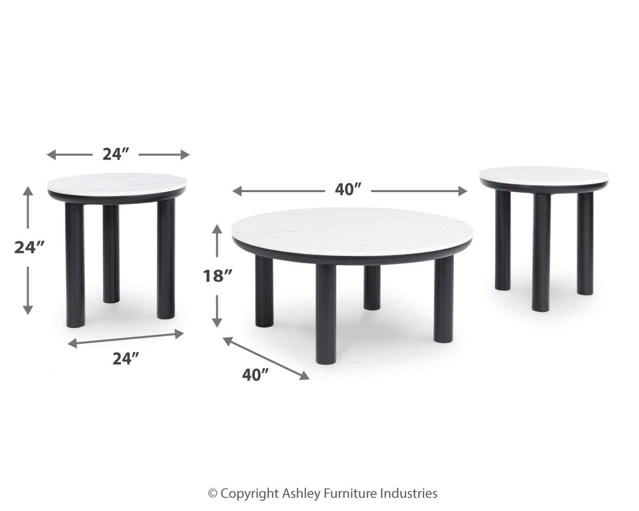 Signature Design by Ashley Xandrum Casual Faux Marble Occasional Table Set, Set of 3, Black & White