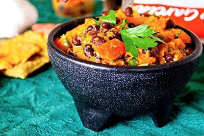 Enqargo Black 3-Legged Plastic Molcajete Salsa Bowls - 11 oz, 2 Pack for Dips and Sauces