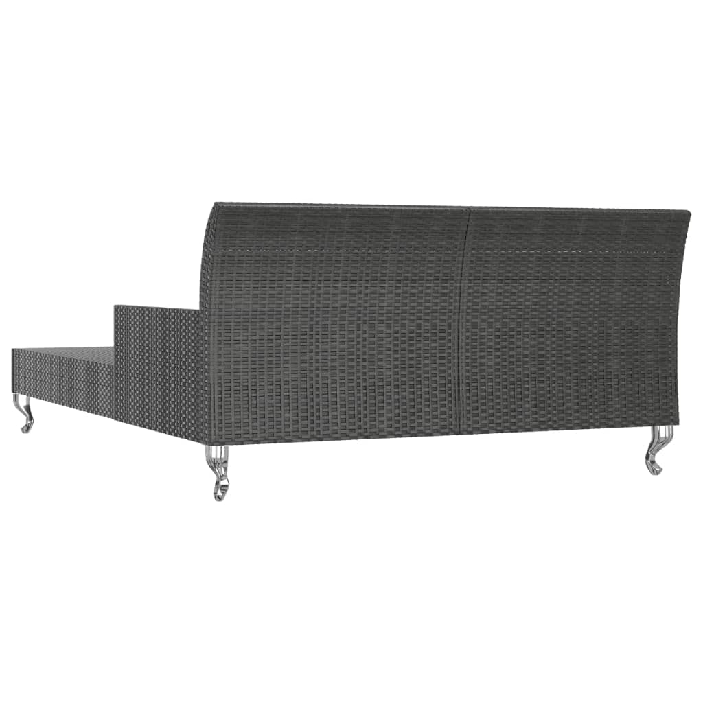 JHQHSM Black Rattan 2-Person Garden Sun Bed with Cream White Cushions, Outdoor Sun Lounger for Patio