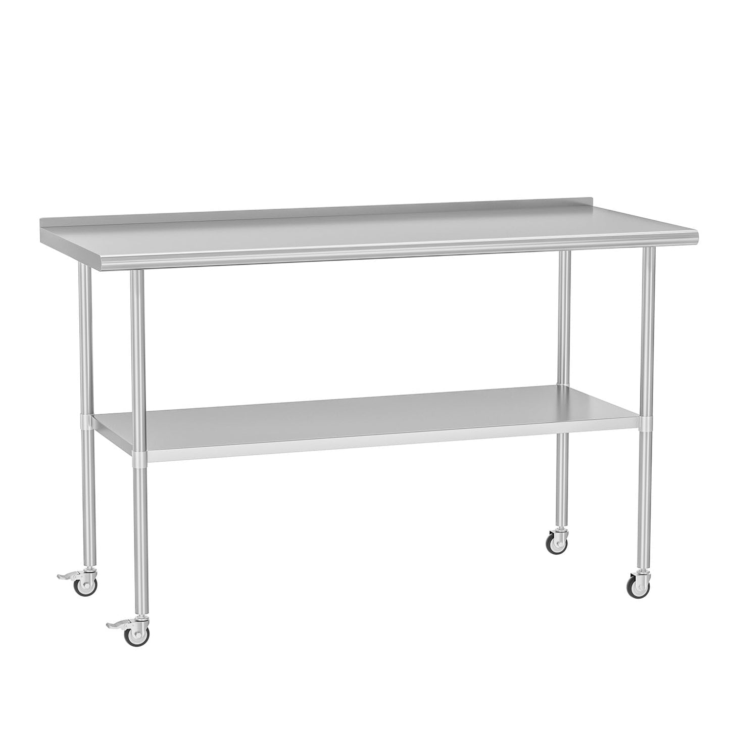 HOCCOT Stainless Steel Prep Table 30" X 60" with Adjustable Undershelf, Backsplash and Wheels, Commercial Metal Workstations for Kitchen, Garage, Home and Hotel