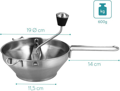 Navaris Food Mill, 8.1" Stainless Steel Rotary with Hand Crank and 3 Grinding Discs for Tomato Sauce, Mashed Potatoes